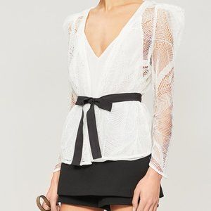 Maje White Lizoni Belted Lace Long Sleeve Blouse 3